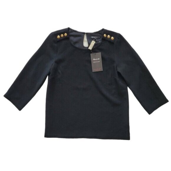 Madewell et SEZANE Colette Black Top with Gold Buttons Size XS - Picture 2 of 12
